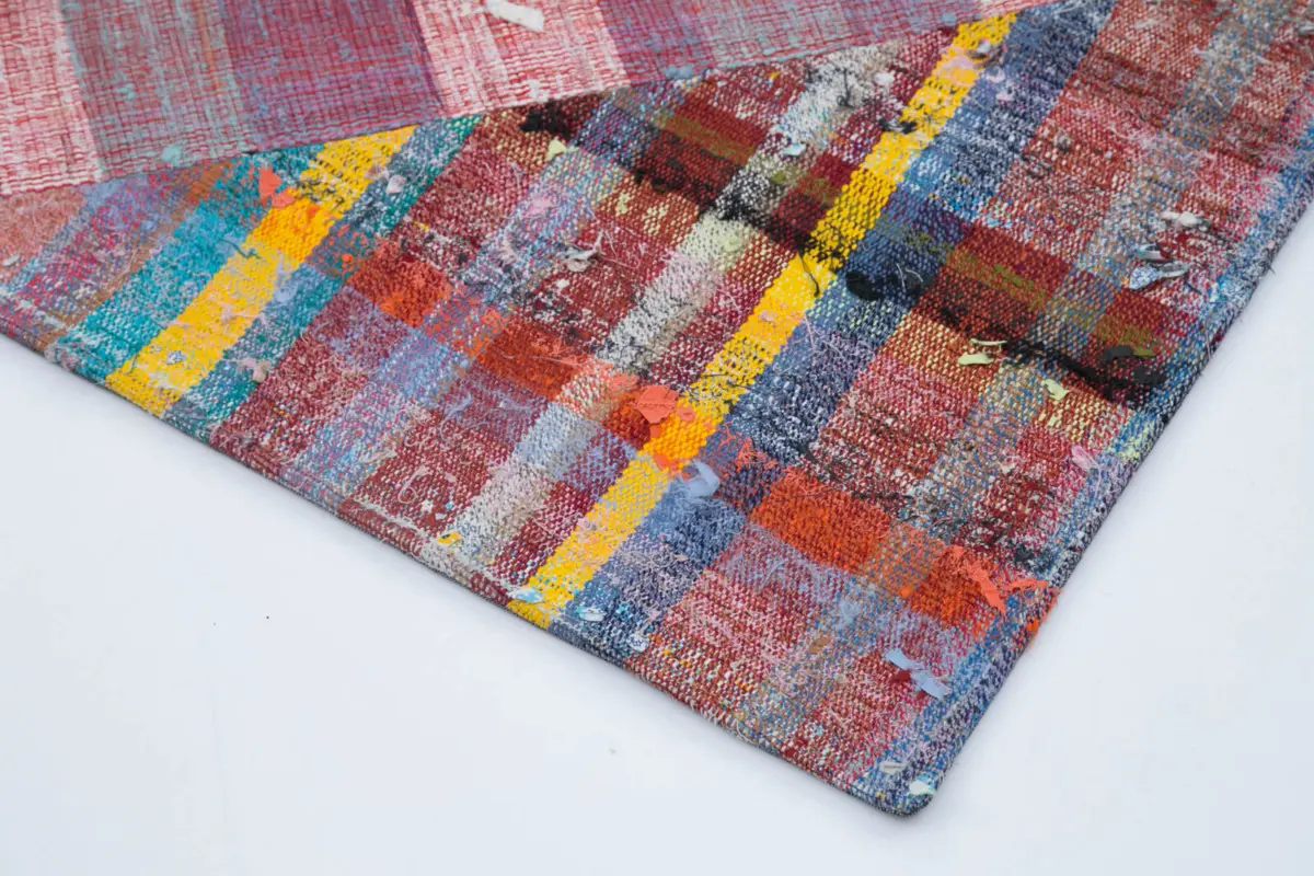 Chaput Patchwork Multi Renk Pamuk Üzerine Yün El Dokuma Kilim-203x304 - Görsel 4