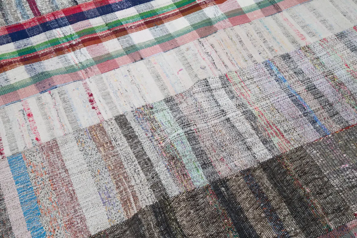 Chaput Patchwork Multi Renk Pamuk Üzerine Yün El Dokuma Kilim-203x304 - Görsel 6