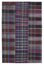 Chaput Patchwork Multi Renk Pamuk Üzerine Yün El Dokuma Kilim-200x303