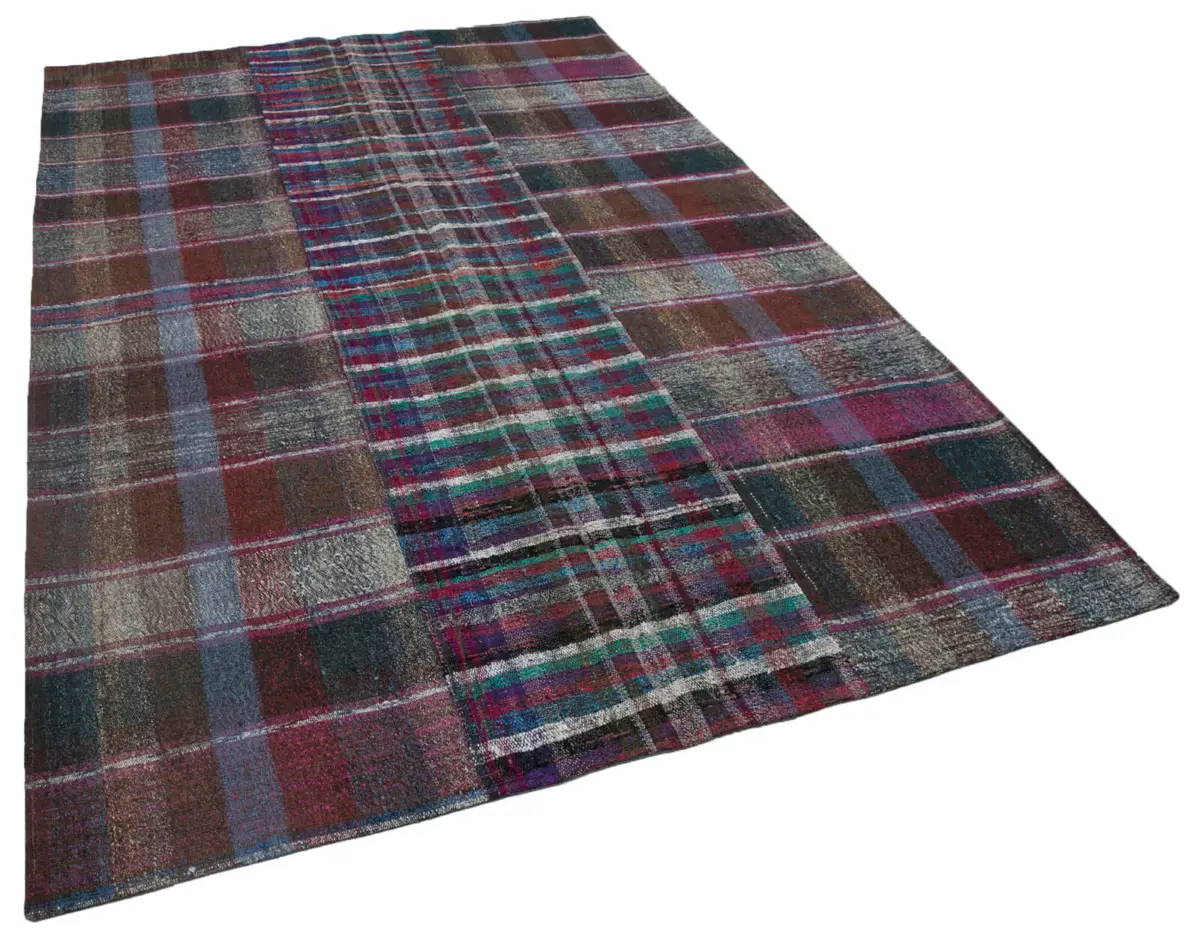 Chaput Patchwork Multi Renk Pamuk Üzerine Yün El Dokuma Kilim-200x303 - Görsel 2