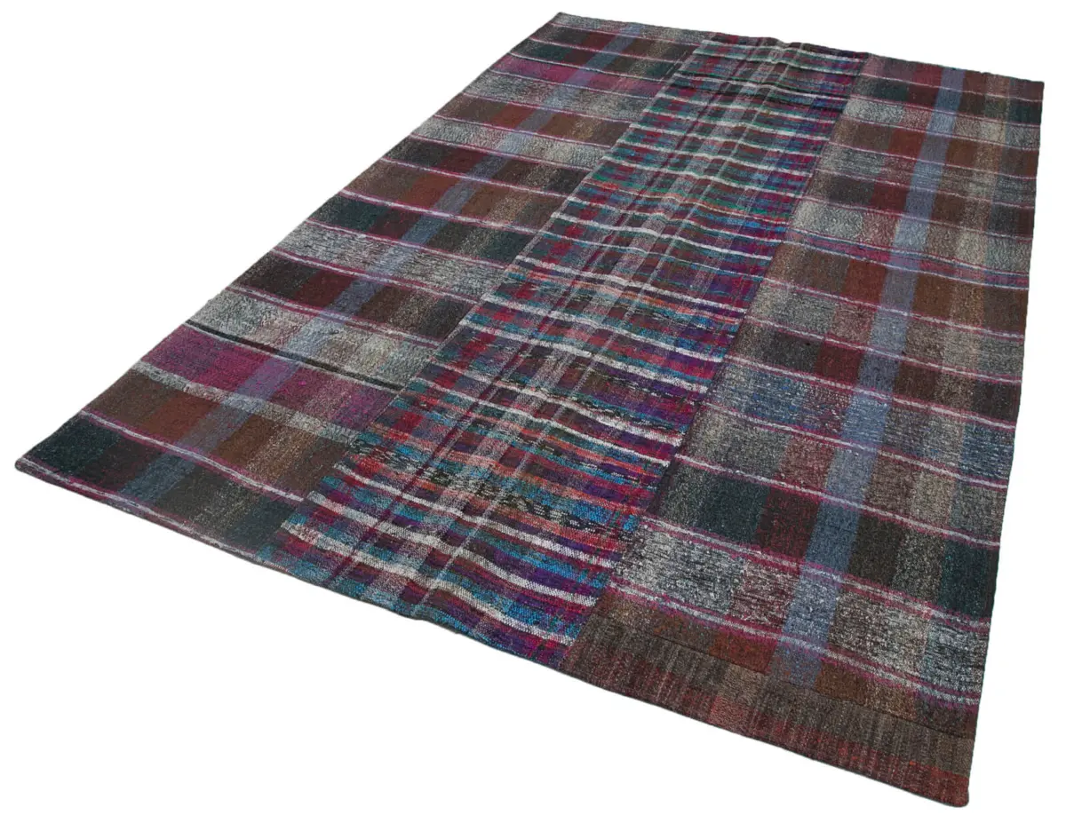 Chaput Patchwork Multi Renk Pamuk Üzerine Yün El Dokuma Kilim-200x303 - Görsel 3