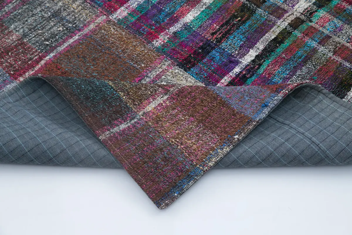 Chaput Patchwork Multi Renk Pamuk Üzerine Yün El Dokuma Kilim-200x303 - Görsel 5
