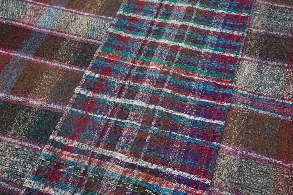Chaput Patchwork Multi Renk Pamuk Üzerine Yün El Dokuma Kilim-200x303 - Görsel 6