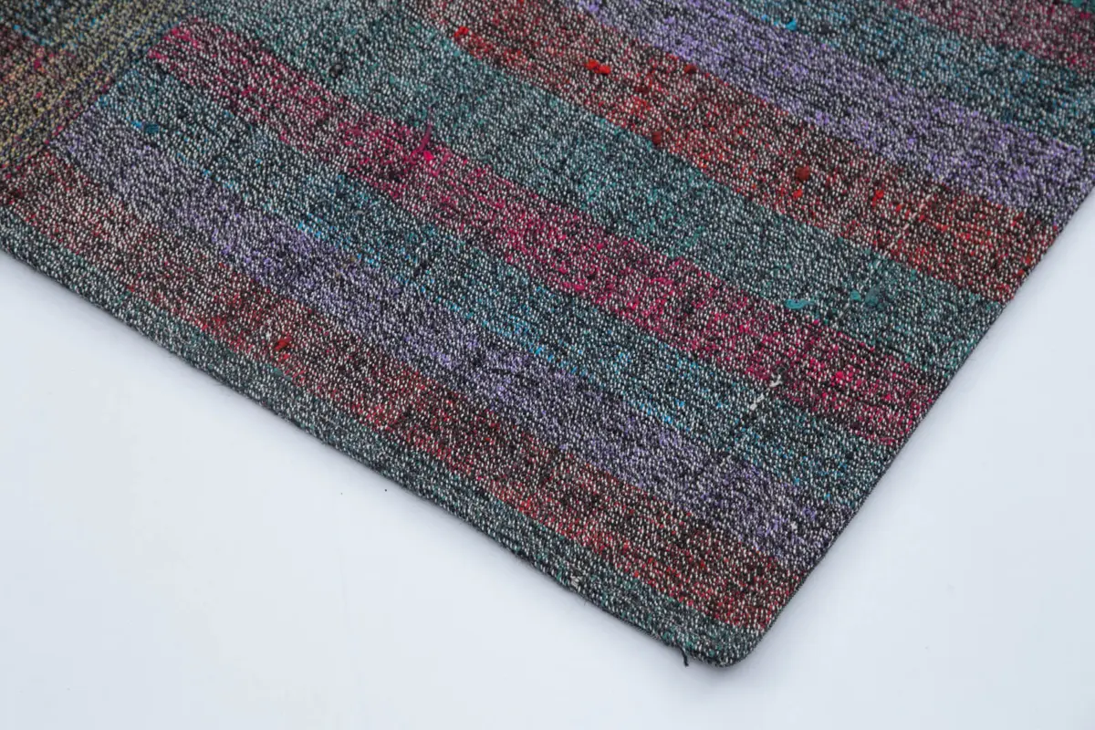 Chaput Patchwork Multi Renk Pamuk Üzerine Yün El Dokuma Kilim-201x302 - Görsel 4