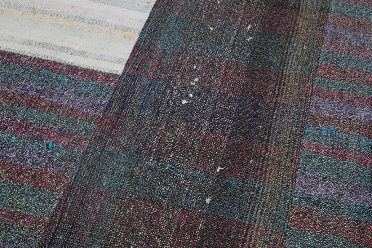Chaput Patchwork Multi Renk Pamuk Üzerine Yün El Dokuma Kilim-201x302 - Görsel 6