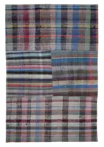 Chaput Patchwork Multi Renk Pamuk Üzerine Yün El Dokuma Kilim-180x272