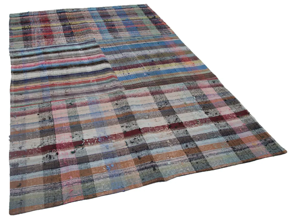 Chaput Patchwork Multi Renk Pamuk Üzerine Yün El Dokuma Kilim-180x272 - Görsel 2