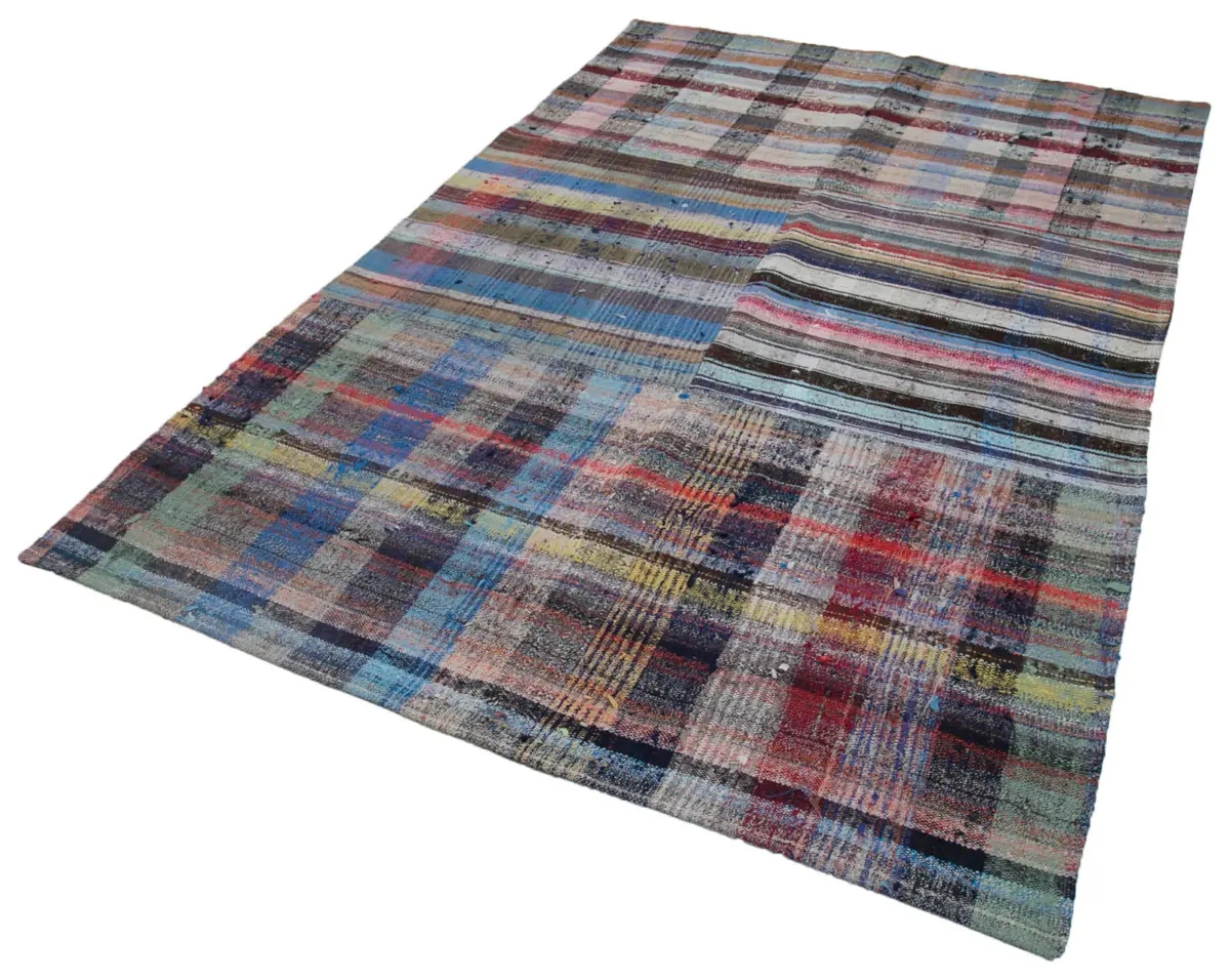 Chaput Patchwork Multi Renk Pamuk Üzerine Yün El Dokuma Kilim-180x272 - Görsel 3