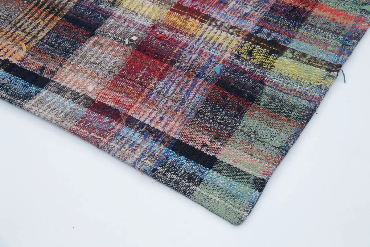 Chaput Patchwork Multi Renk Pamuk Üzerine Yün El Dokuma Kilim-180x272 - Görsel 4