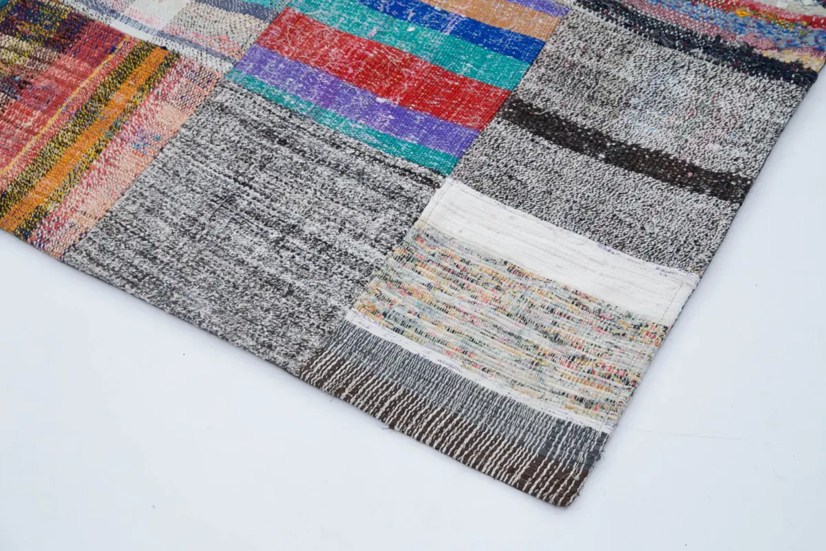 Chaput Patchwork Multi Renk Pamuk Üzerine Yün El Dokuma Kilim-240x300 - Görsel 4