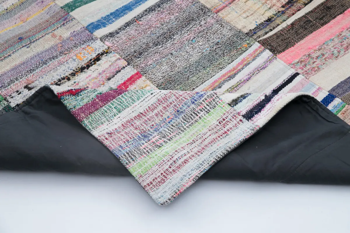 Chaput Patchwork Multi Renk Pamuk Üzerine Yün El Dokuma Kilim-240x300 - Görsel 5