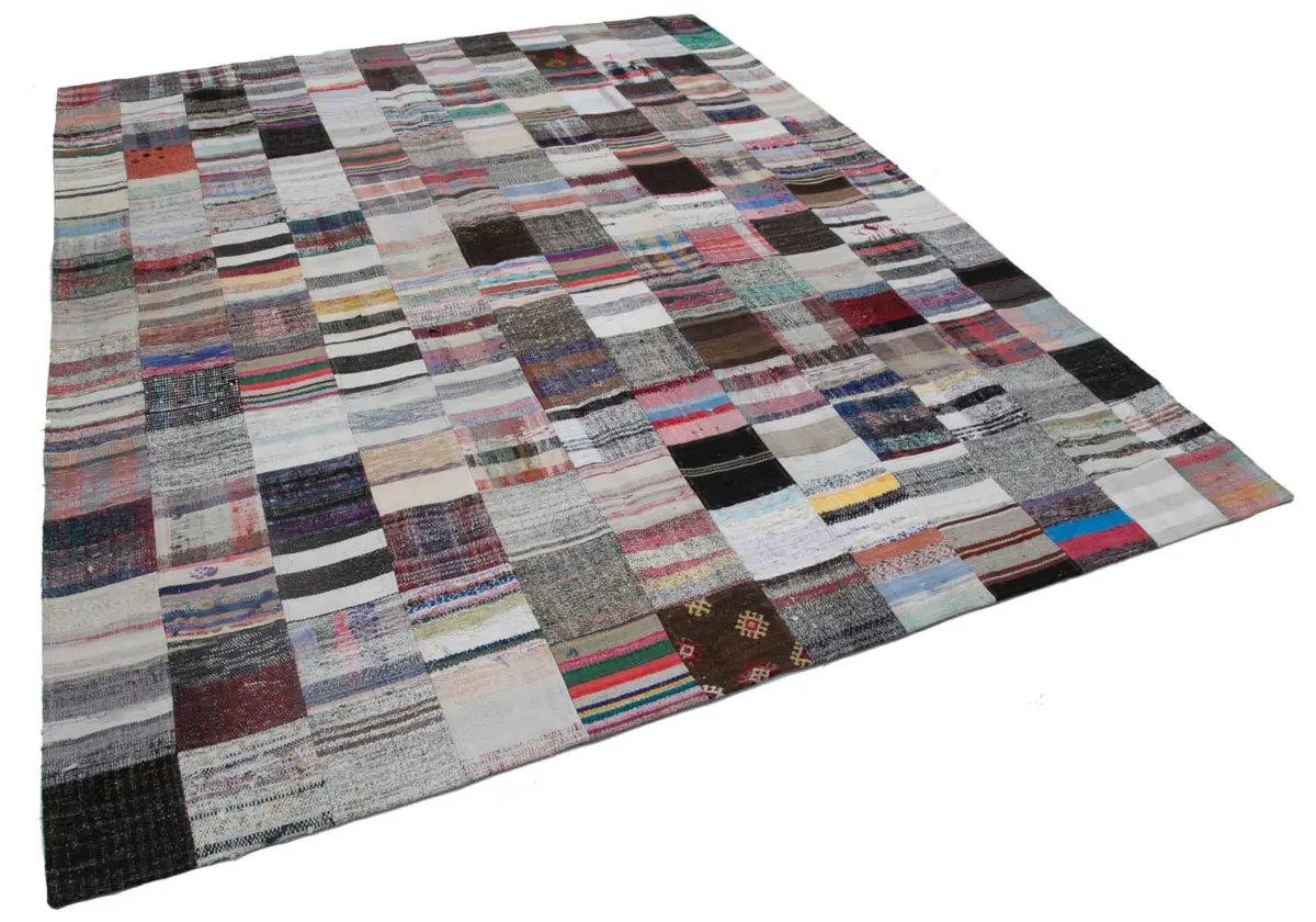 Chaput Patchwork Multi Renk Pamuk Üzerine Yün El Dokuma Kilim-242x300 - Görsel 2
