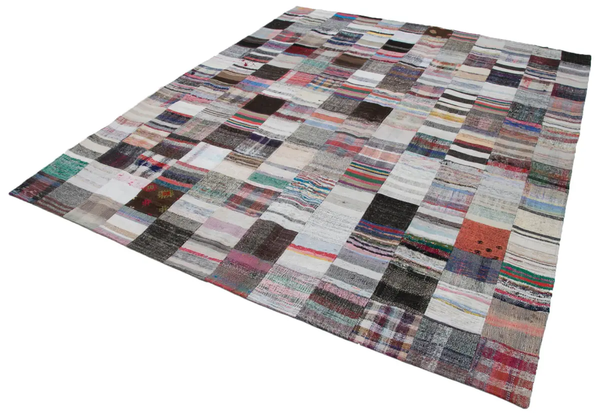 Chaput Patchwork Multi Renk Pamuk Üzerine Yün El Dokuma Kilim-242x300 - Görsel 3