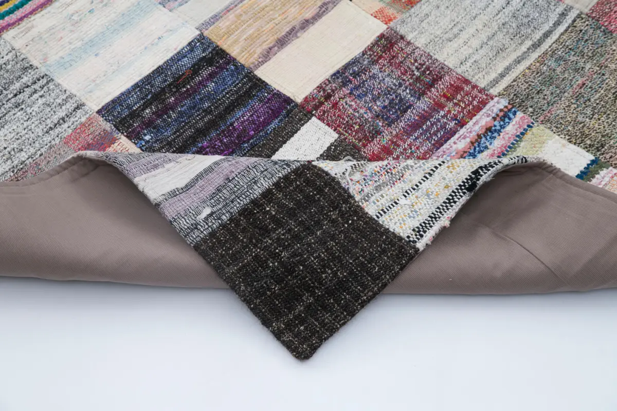 Chaput Patchwork Multi Renk Pamuk Üzerine Yün El Dokuma Kilim-242x300 - Görsel 5