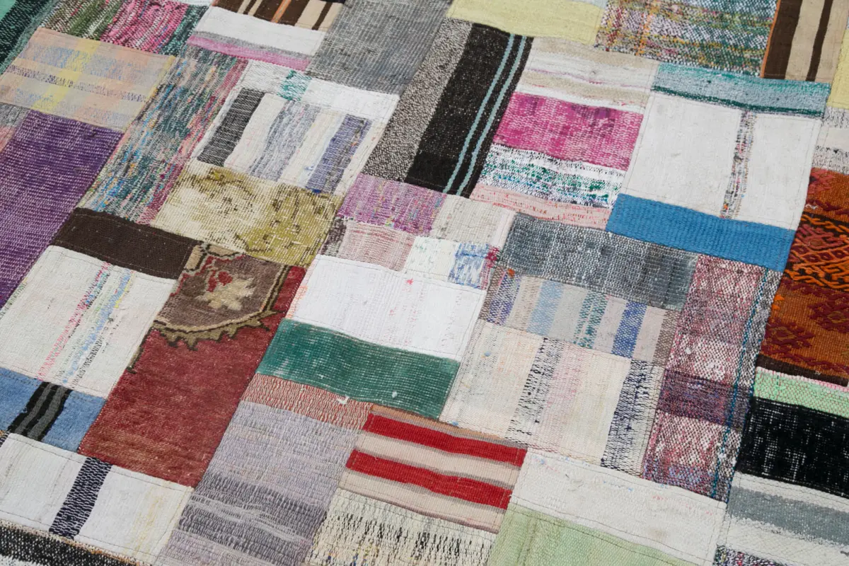 Chaput Patchwork Multi Renk Pamuk Üzerine Yün El Dokuma Kilim-246x303 - Görsel 6