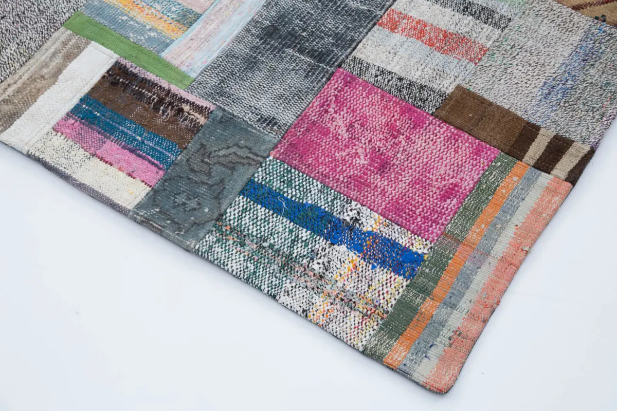 Chaput Patchwork Multi Renk Pamuk Üzerine Yün El Dokuma Kilim-246x307 - Görsel 4
