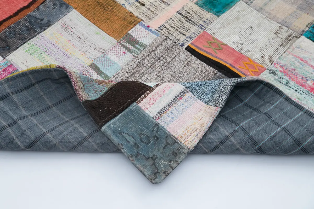 Chaput Patchwork Multi Renk Pamuk Üzerine Yün El Dokuma Kilim-246x307 - Görsel 5