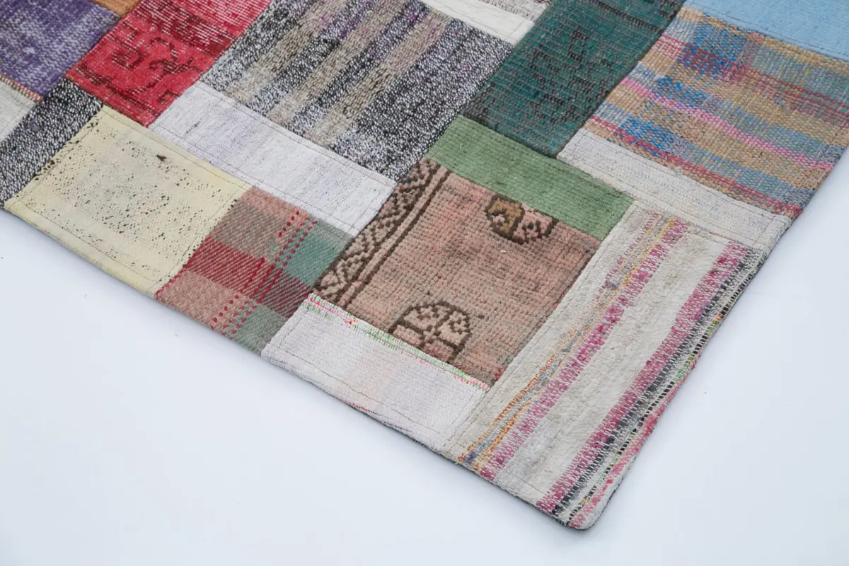 Chaput Patchwork Multi Renk Pamuk Üzerine Yün El Dokuma Kilim-246x305 - Görsel 4