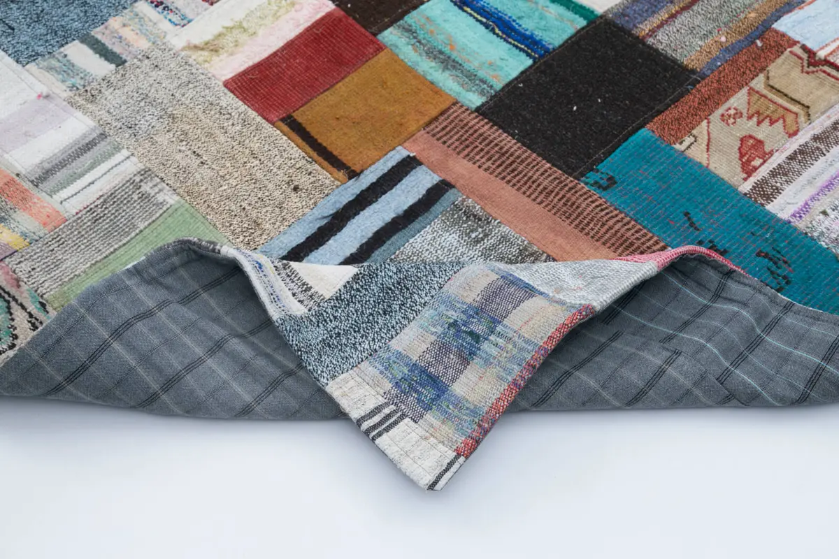 Chaput Patchwork Multi Renk Pamuk Üzerine Yün El Dokuma Kilim-246x305 - Görsel 5