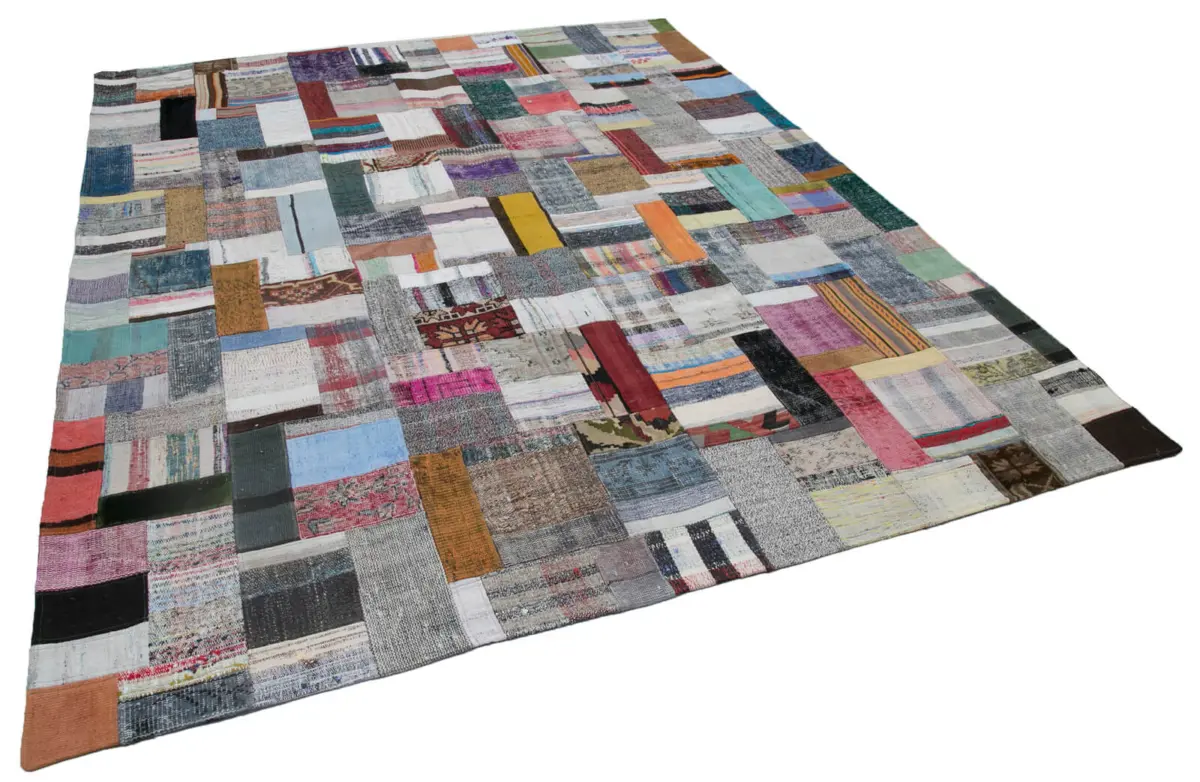 Chaput Patchwork Multi Renk Pamuk Üzerine Yün El Dokuma Kilim-249x305 - Görsel 2