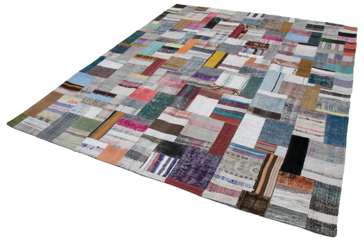 Chaput Patchwork Multi Renk Pamuk Üzerine Yün El Dokuma Kilim-249x305 - Görsel 3