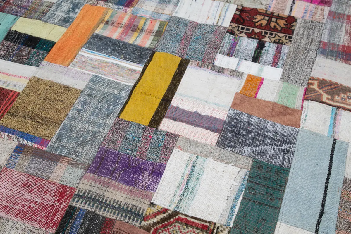 Chaput Patchwork Multi Renk Pamuk Üzerine Yün El Dokuma Kilim-249x305 - Görsel 6