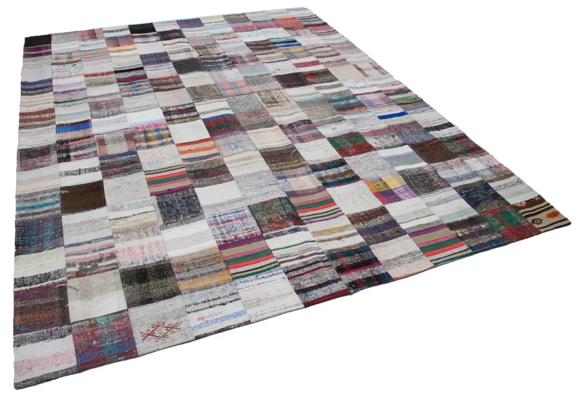 Chaput Patchwork Multi Renk Pamuk Üzerine Yün El Dokuma Kilim-242x298 - Görsel 2