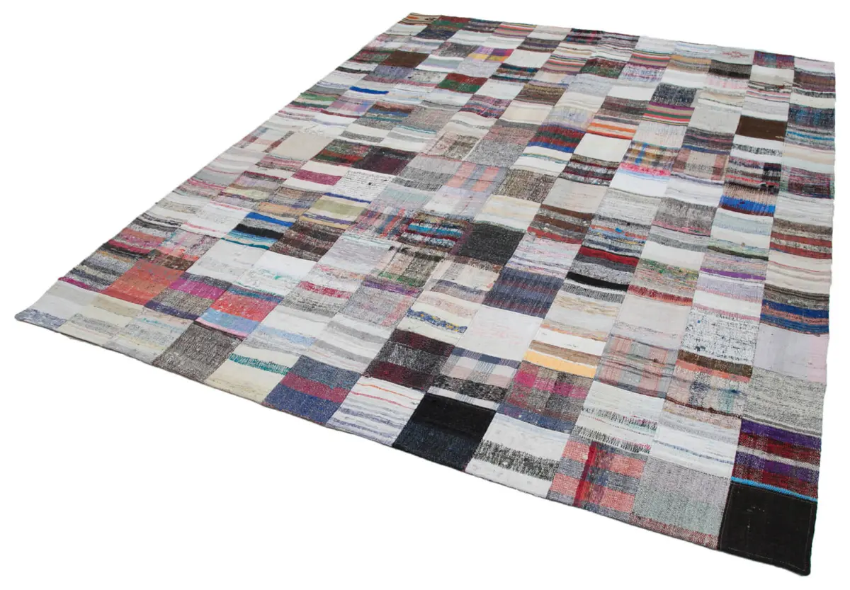 Chaput Patchwork Multi Renk Pamuk Üzerine Yün El Dokuma Kilim-242x298 - Görsel 3