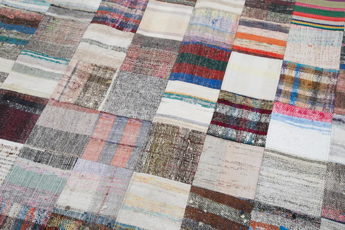 Chaput Patchwork Multi Renk Pamuk Üzerine Yün El Dokuma Kilim-242x298 - Görsel 6