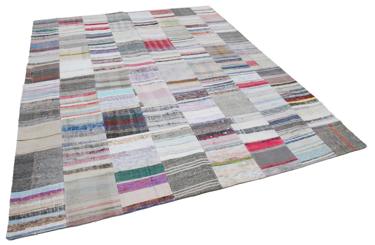 Chaput Patchwork Multi Renk Pamuk Üzerine Yün El Dokuma Kilim-249x305 - Görsel 2