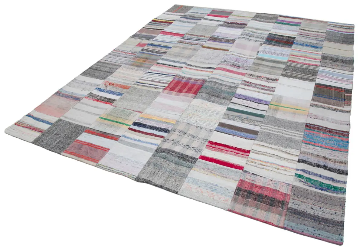Chaput Patchwork Multi Renk Pamuk Üzerine Yün El Dokuma Kilim-249x305 - Görsel 3