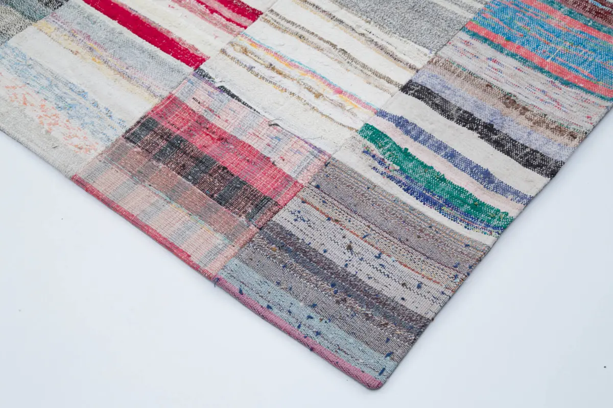 Chaput Patchwork Multi Renk Pamuk Üzerine Yün El Dokuma Kilim-249x305 - Görsel 4