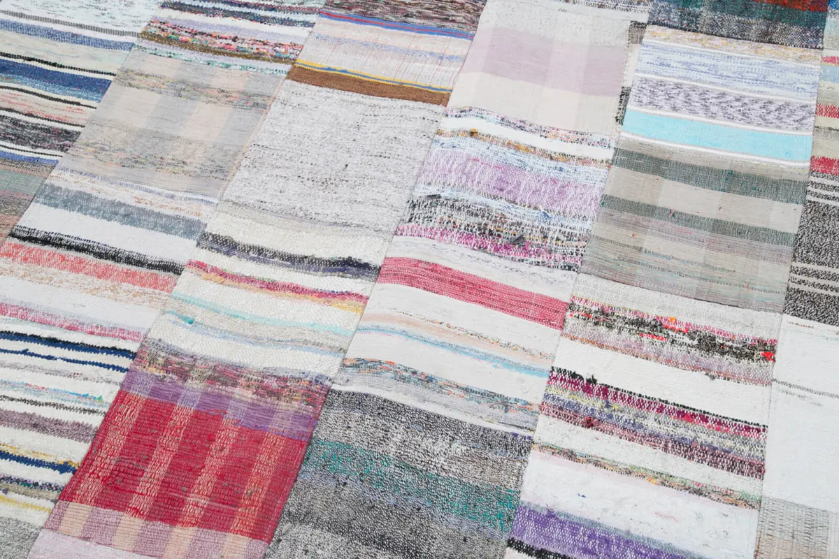 Chaput Patchwork Multi Renk Pamuk Üzerine Yün El Dokuma Kilim-249x305 - Görsel 6