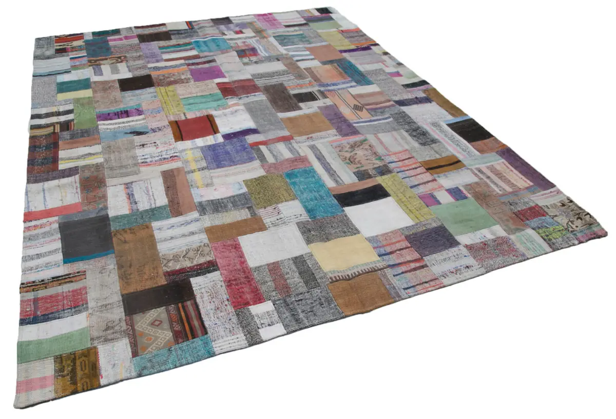 Chaput Patchwork Multi Renk Pamuk Üzerine Yün El Dokuma Kilim-247x306 - Görsel 2