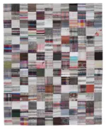 Chaput Patchwork Multi Renk Pamuk Üzerine Yün El Dokuma Kilim-242x300
