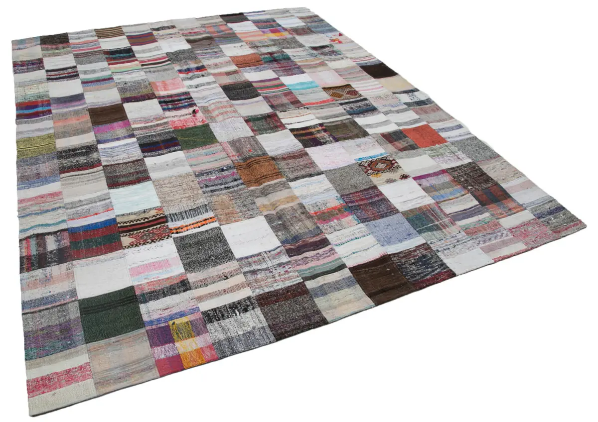 Chaput Patchwork Multi Renk Pamuk Üzerine Yün El Dokuma Kilim-242x300 - Görsel 2