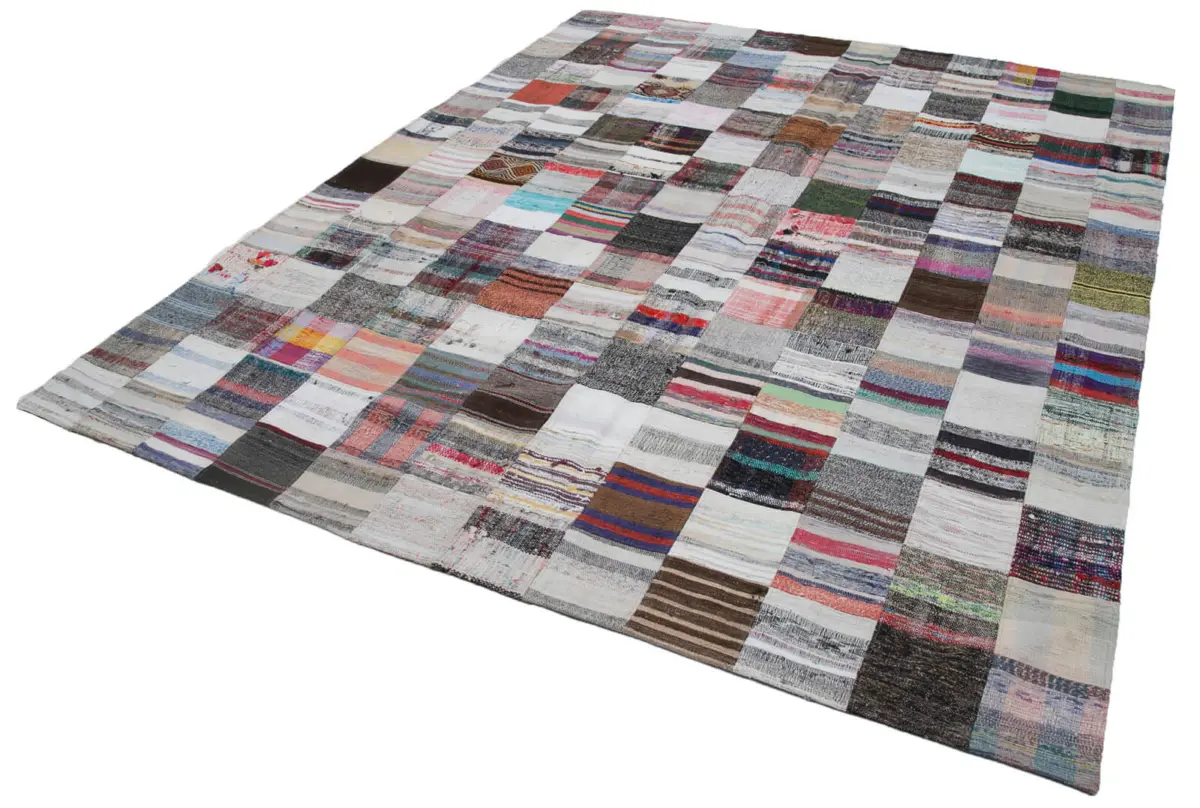 Chaput Patchwork Multi Renk Pamuk Üzerine Yün El Dokuma Kilim-242x300 - Görsel 3