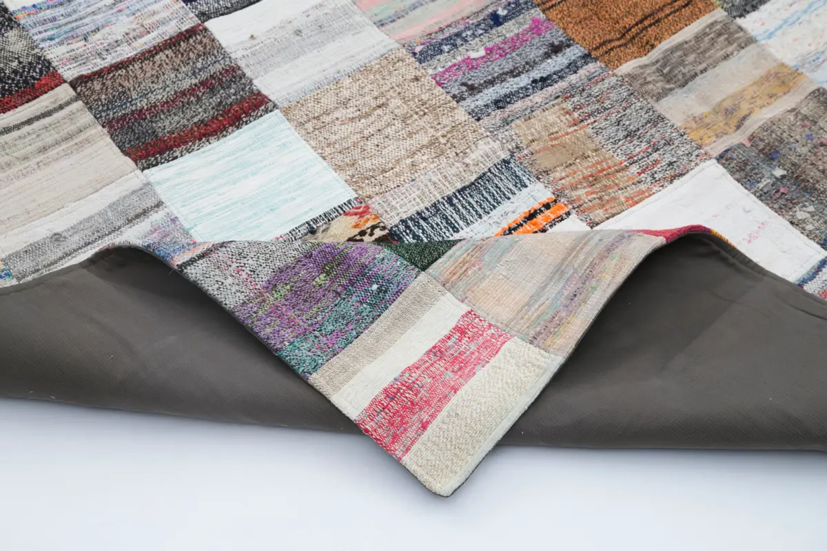 Chaput Patchwork Multi Renk Pamuk Üzerine Yün El Dokuma Kilim-242x300 - Görsel 5