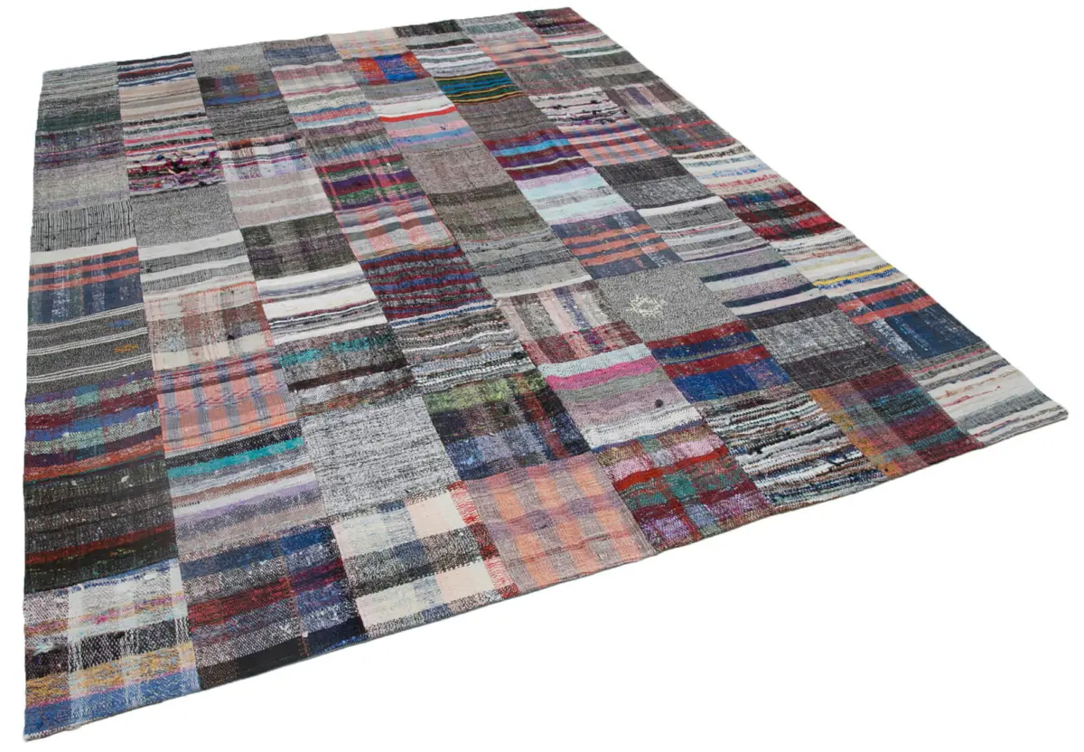 Chaput Patchwork Multi Renk Pamuk Üzerine Yün El Dokuma Kilim-240x298 - Görsel 2
