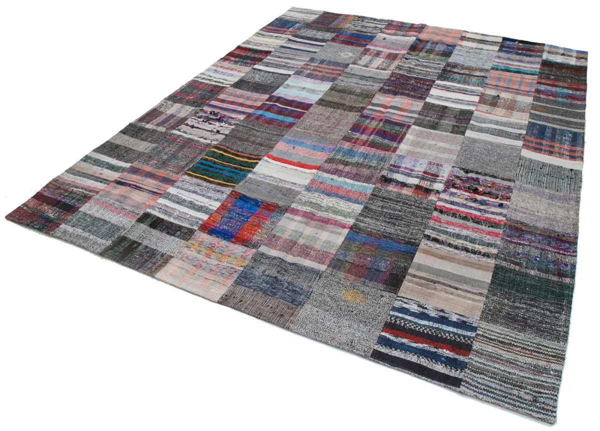 Chaput Patchwork Multi Renk Pamuk Üzerine Yün El Dokuma Kilim-240x298 - Görsel 3