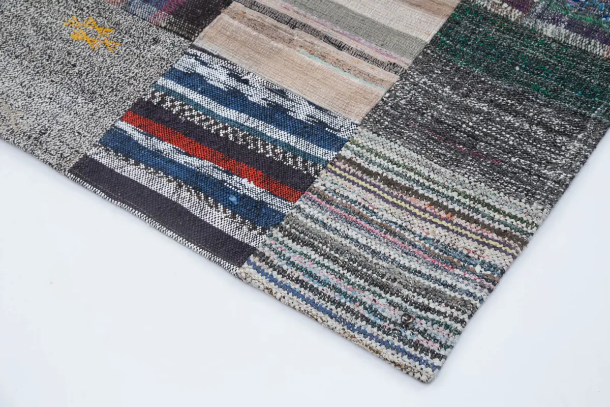 Chaput Patchwork Multi Renk Pamuk Üzerine Yün El Dokuma Kilim-240x298 - Görsel 4