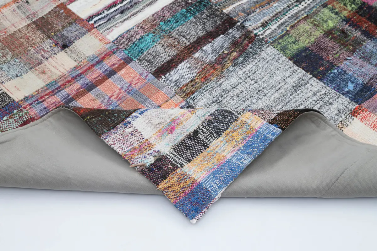 Chaput Patchwork Multi Renk Pamuk Üzerine Yün El Dokuma Kilim-240x298 - Görsel 5