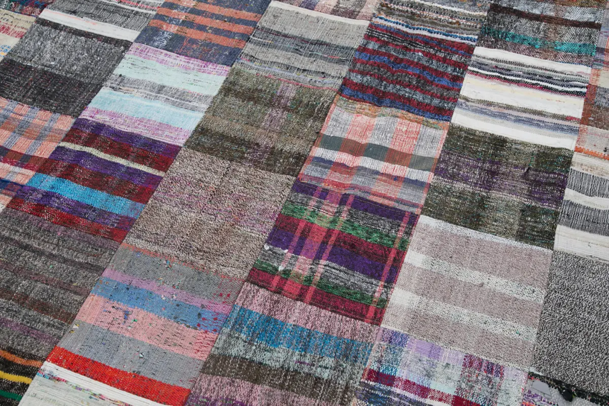 Chaput Patchwork Multi Renk Pamuk Üzerine Yün El Dokuma Kilim-240x298 - Görsel 6