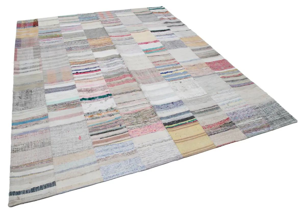 Chaput Patchwork Multi Renk Pamuk Üzerine Yün El Dokuma Kilim-241x300 - Görsel 2