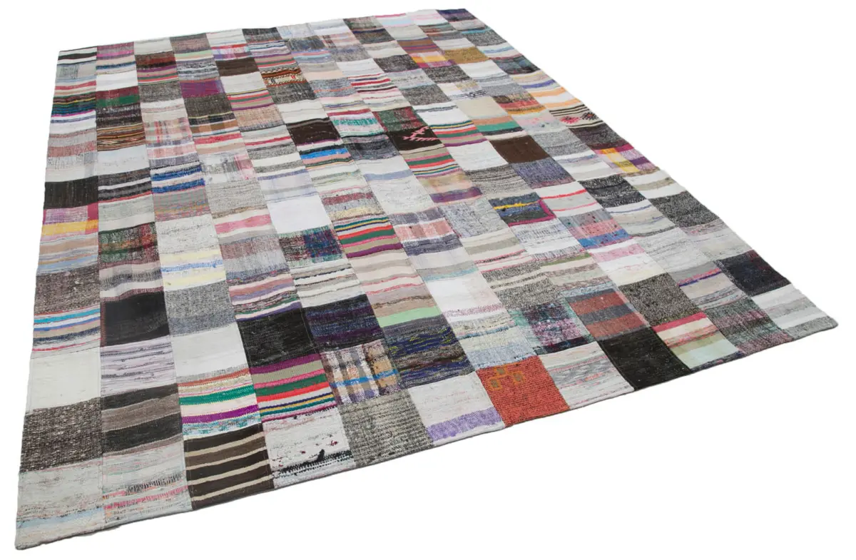 Chaput Patchwork Multi Renk Pamuk Üzerine Yün El Dokuma Kilim-241x300 - Görsel 2