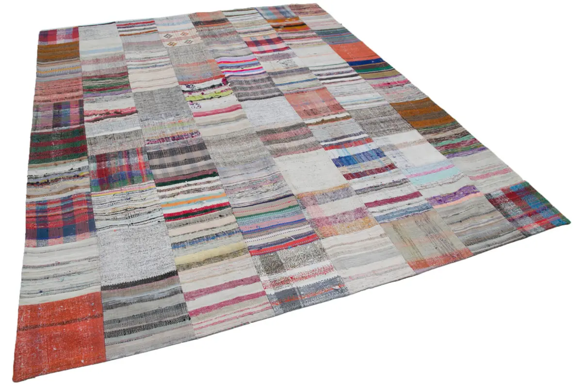 Chaput Patchwork Multi Renk Pamuk Üzerine Yün El Dokuma Kilim-237x299 - Görsel 2