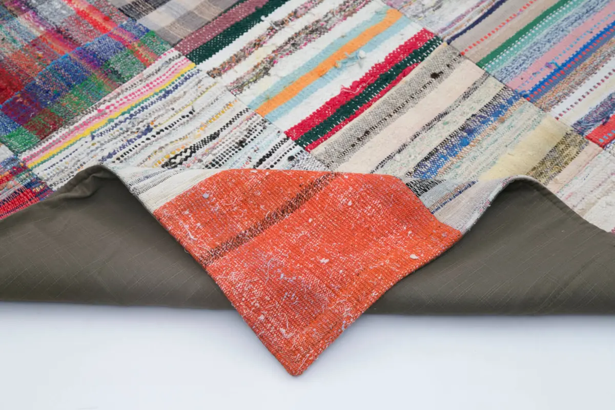 Chaput Patchwork Multi Renk Pamuk Üzerine Yün El Dokuma Kilim-237x299 - Görsel 5