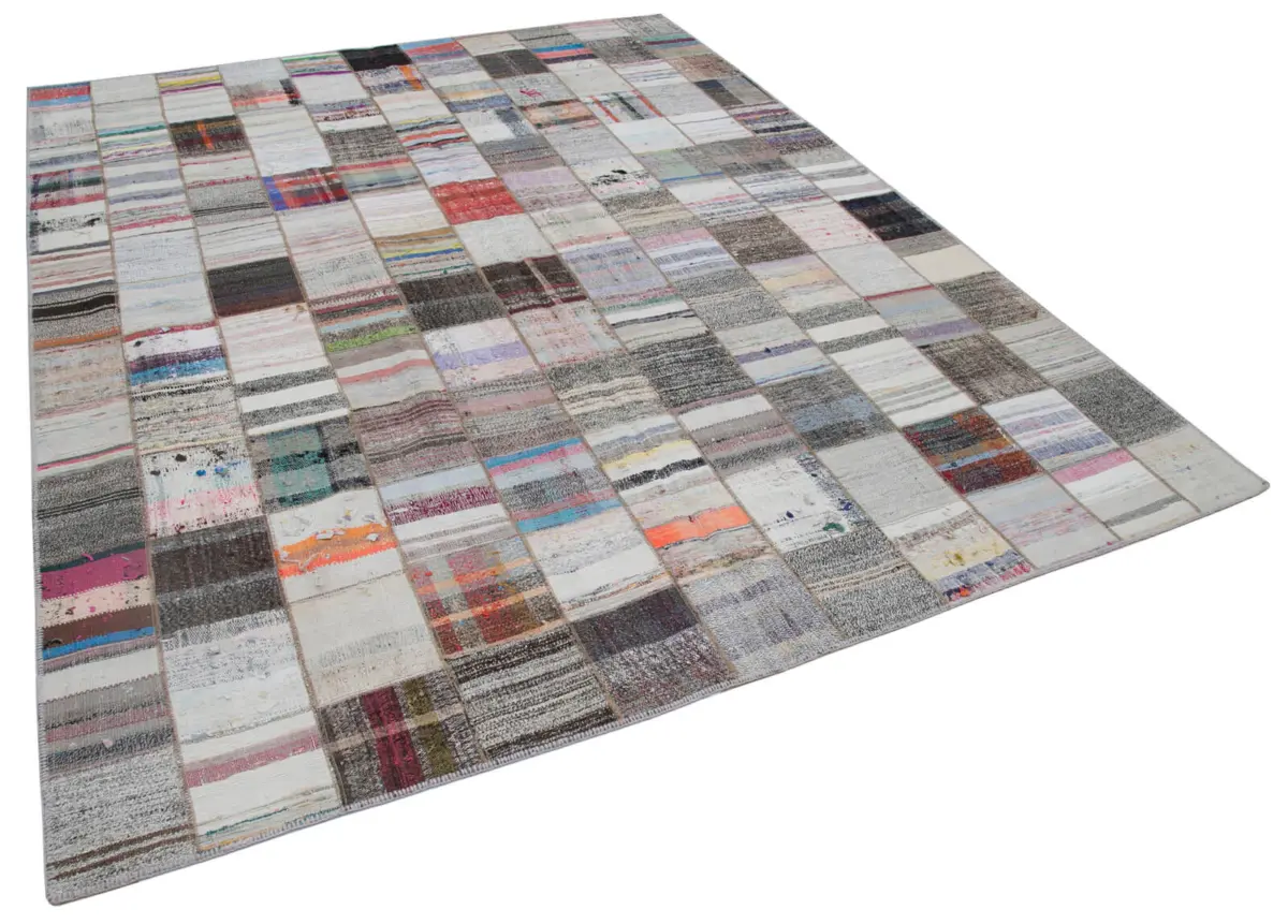 Chaput Patchwork Multi Renk Pamuk Üzerine Yün El Dokuma Kilim-242x305 - Görsel 2