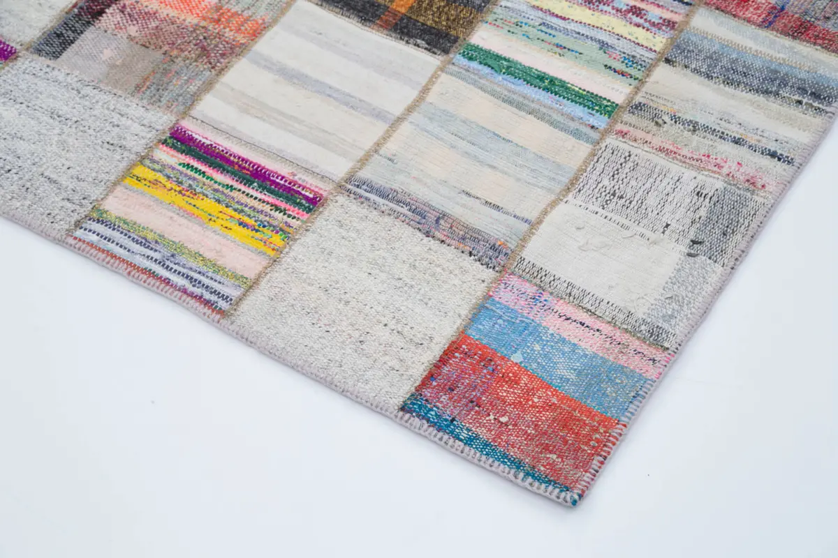 Chaput Patchwork Multi Renk Pamuk Üzerine Yün El Dokuma Kilim-242x305 - Görsel 4