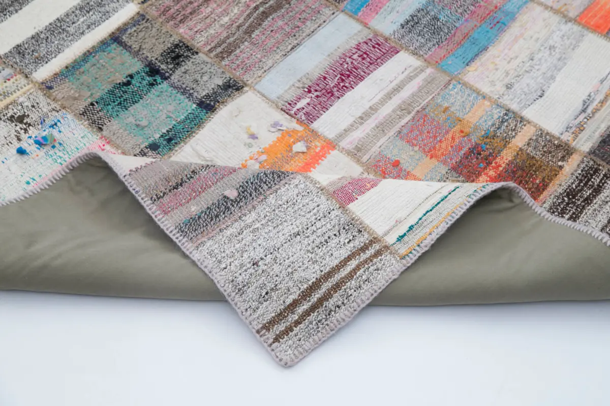 Chaput Patchwork Multi Renk Pamuk Üzerine Yün El Dokuma Kilim-242x305 - Görsel 5